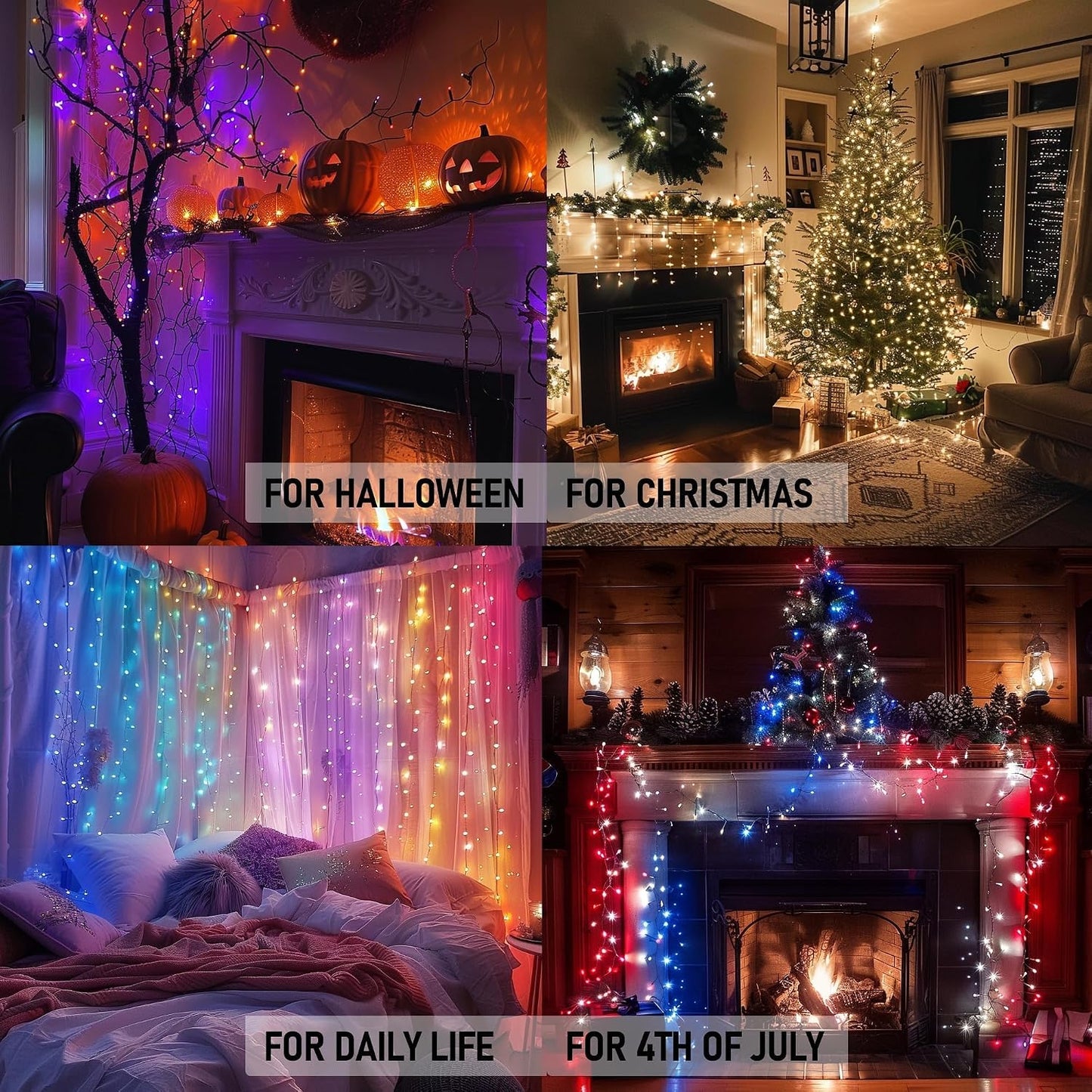 Dazzle Bright Smart Color Changing Christmas Lights, 66FT 200 LED RGB String Lights with Remote &amp; App Controlled, Halloween 4th of July Decoration for Indoor Outdoor Holiday Xmas Tree Party Decor