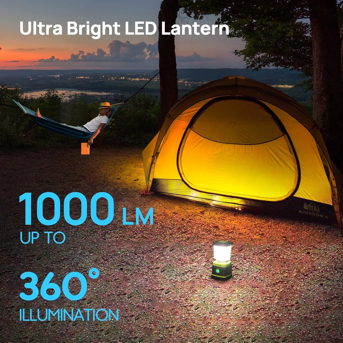 Consciot 1000LM LED Camping Lantern Rechargeable, 4 Light Modes, Dimmable | 4400mAh Portable Battery Pack, IPX4 Waterproof Tent Lights, Flashlight for Emergency, Power Outages, USB C Cable Included
