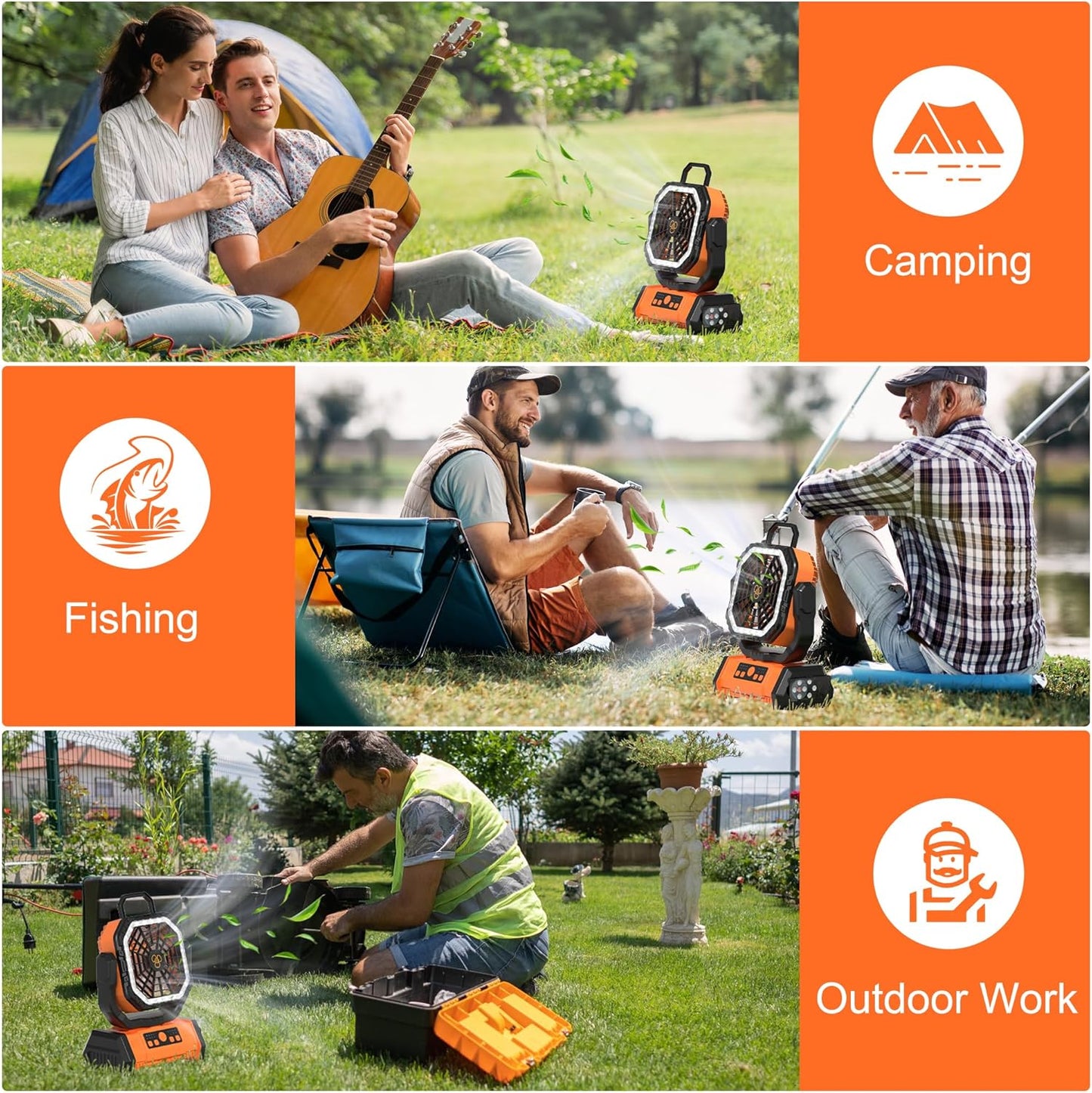Honesorn 20000mAh Rechargeable Fan Portable 11-Inch, with LED Light Remote | Up to 60H Runtime, 45°/90°Oscillating, Hanging Hook, 4 Speeds, 8H Timer, USB-C Charging, for Camping, Tent, Travel, Outdoor