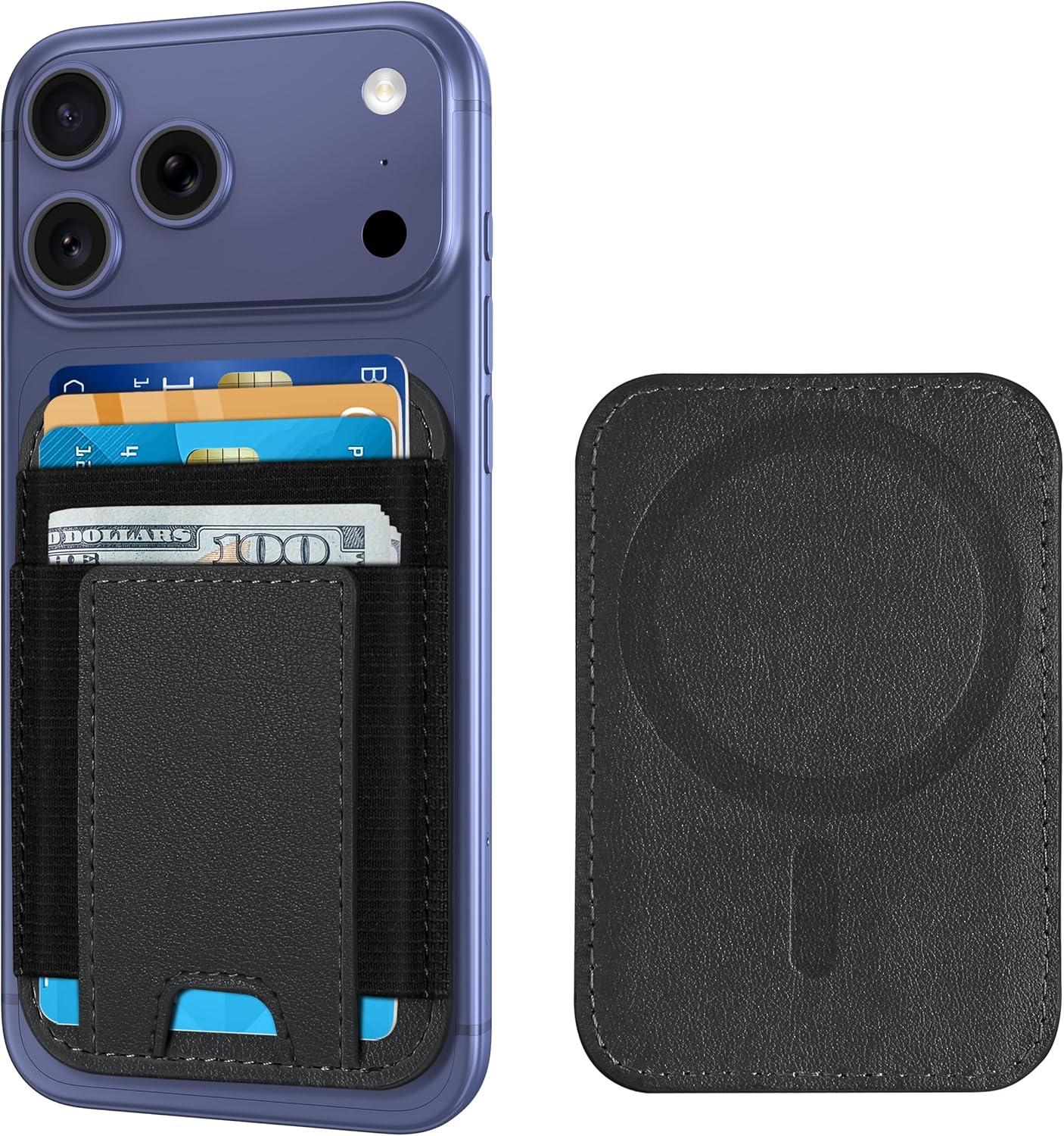For Magsafe Wallet, 7 Cards Holder, Stronger Magnetic Wallet | Magnetic Phone Wallet for iPhone 17/16/15/14/13/12 Series, 2 Card Slots, RFID Blocking, Vegan Leather, Slim, Black