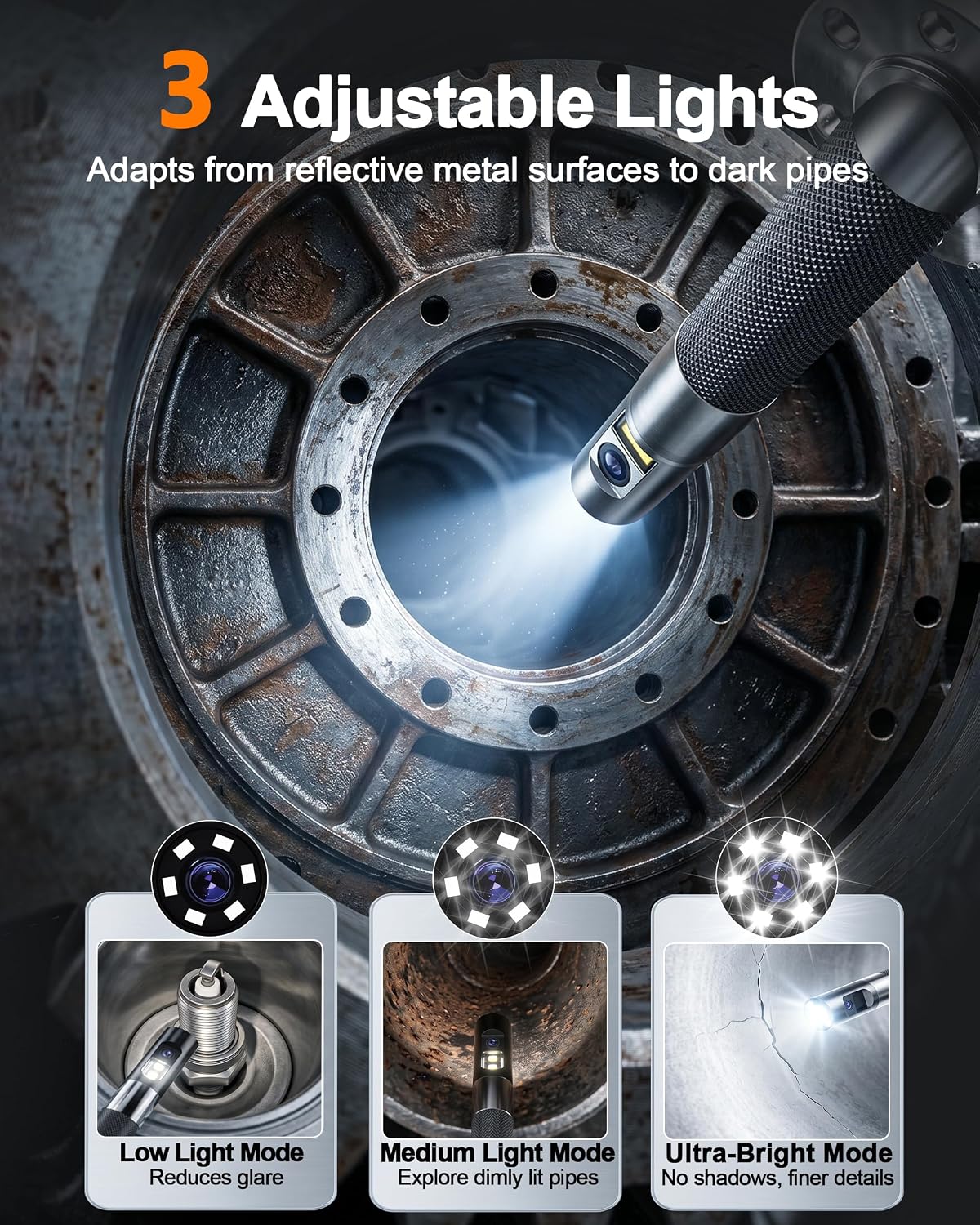 0.24“ Ultra-Slim Borescope, Two-Way&Dual Lens Endoscope,1080P Borescope Camera with Light, 210° Articulating Inspection Camera,TF Card, IP67 Waterproof,5FT Snake Camera for Automotive Engine