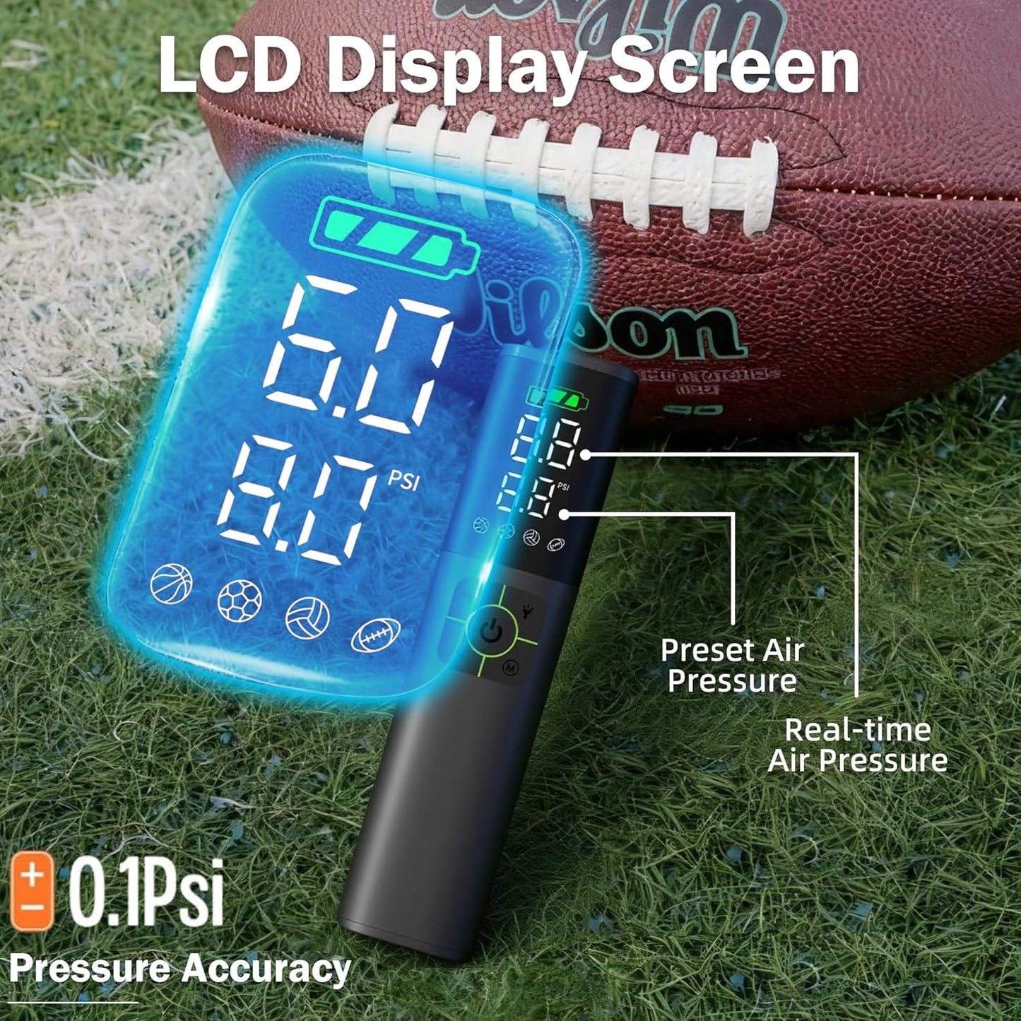 Z10 Electric Ball Pump for Sport Ball,2000mAh 15 PSI Portable Automatic Air Pump Fast Ball Inflator with 2 Needles,Precise Pressure Gauge for Basketball Football Volleyball Soccer