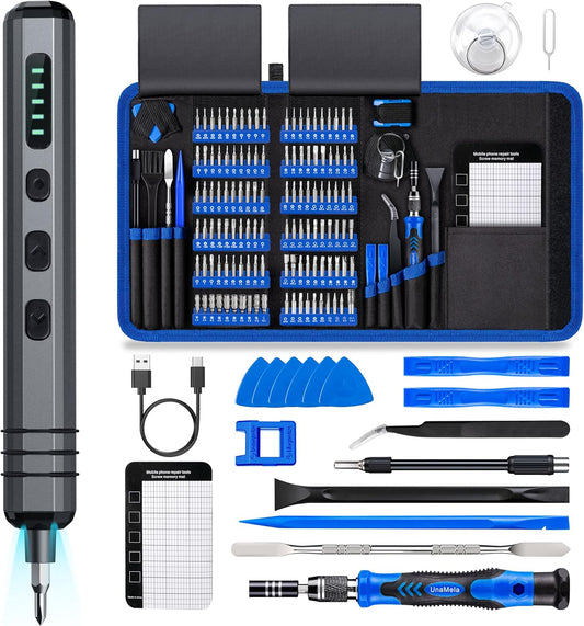 Mini Electric Screwdriver Set 140-IN-1: Small Electric Screwdriver Cordless | 120 Precision Bits, 5 Torque Settings, 4 LED Light, Magnetic Power Screwdriver Repair Tool Kit for PC RC Electronics