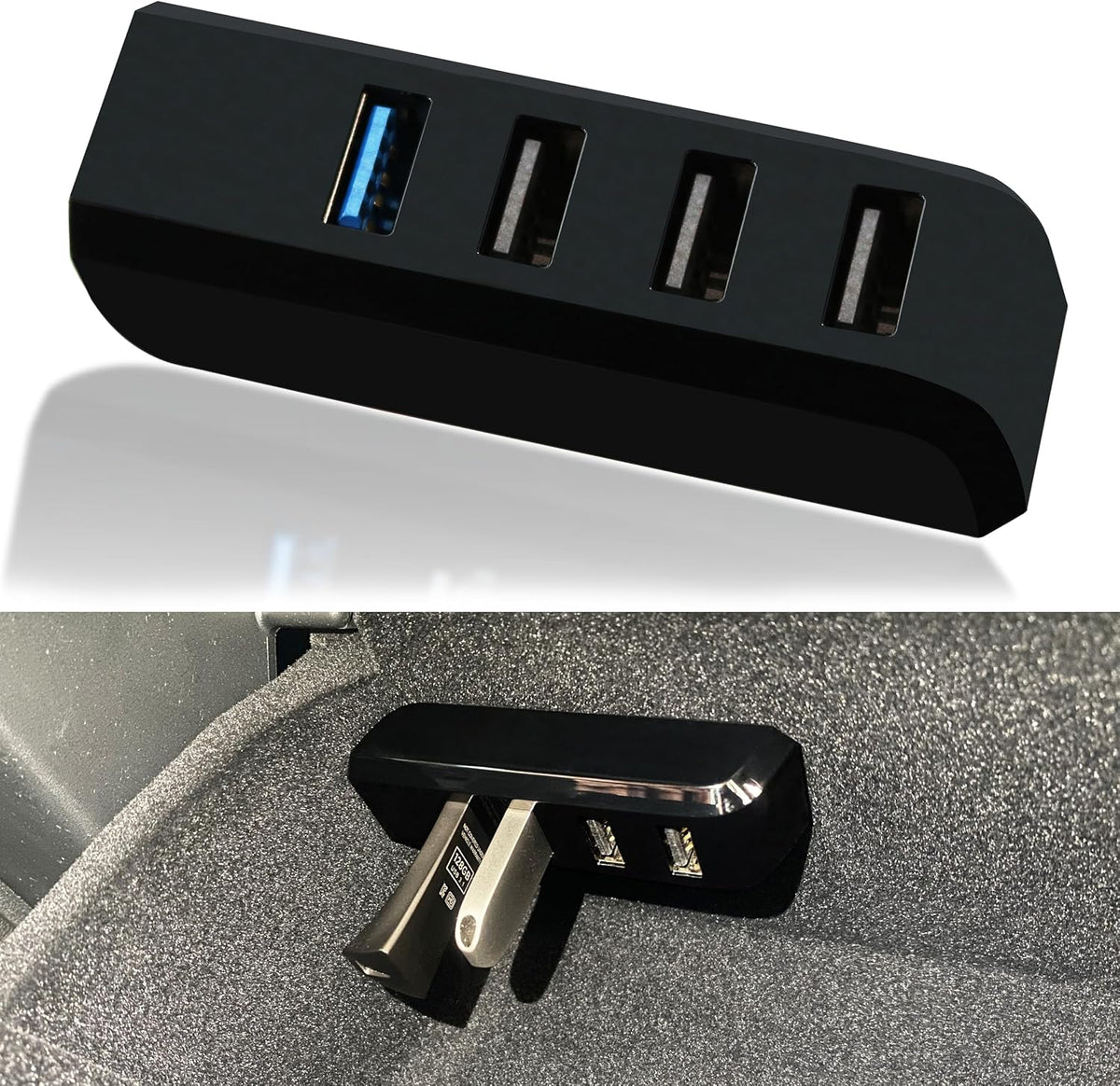 Glove Box USB Hub for Tesla Model Y 2021-2024 and Model 3 2021-2023, 4-in-1 Multiport Glovebox Docking Station Accessories for Dashcam Flash Drive Charger Data Transfer Games Music