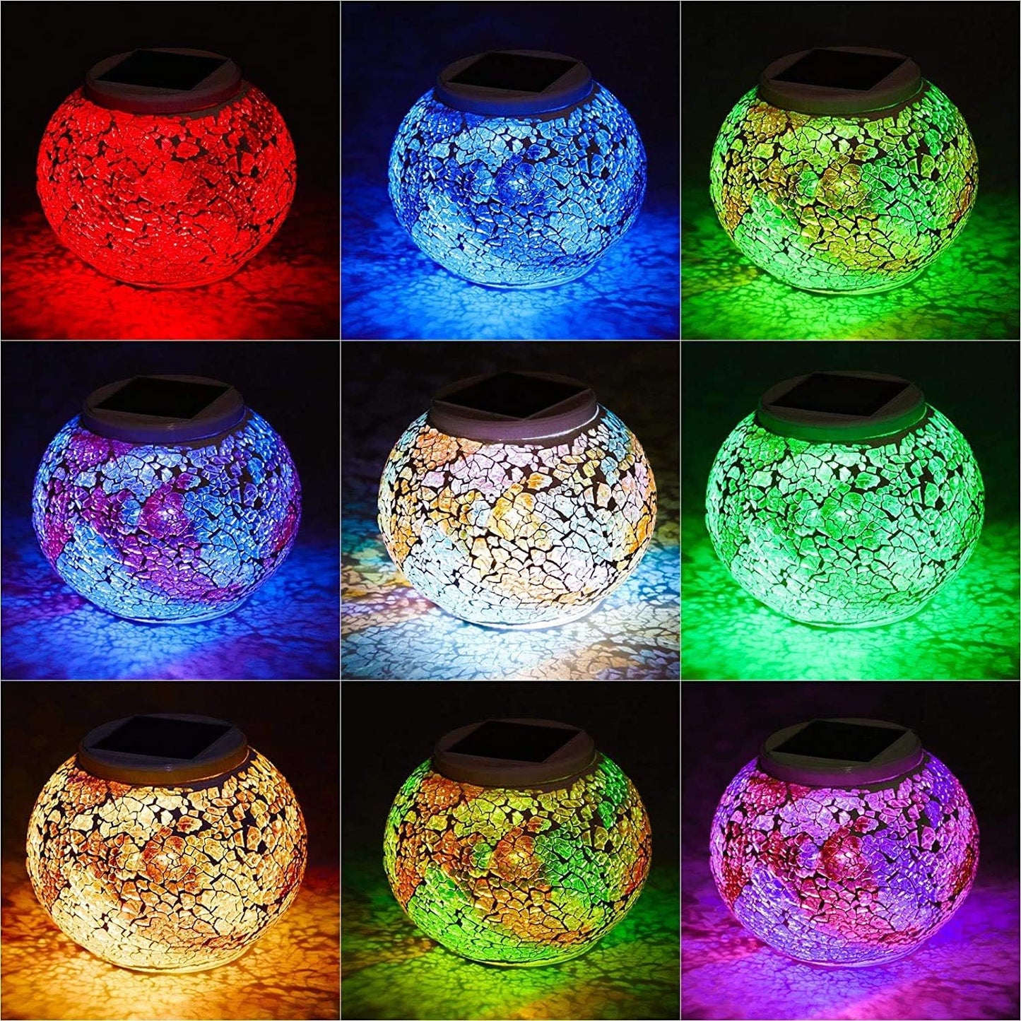 WSgift Color Changing Solar Powered Glass Mosaic Ball Led Garden Lights, Rechargeable Solar Table Lights, Outdoor Waterproof Solar Night Lights Table Lamps for Decorations, Ideal Gifts