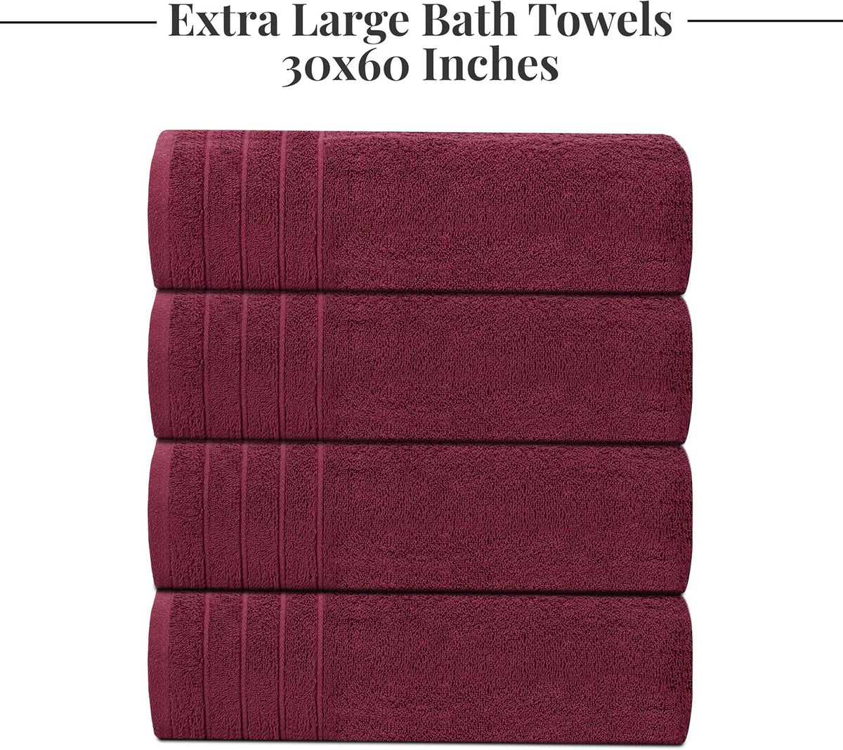 Tens Towels 4 Piece Extra Large Bath Towels 30 x 60 Inches, Burgundy