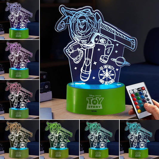 Get Trend Disney Toy Story 3D Illusion Night Light for Kids, Buzz Lightyear, 16 Colors, 4 Lighting Modes, Dimmable, LED Desk Lamp, Bedroom Decor, Gifts for Boys, Girls (Multi Toy Story)