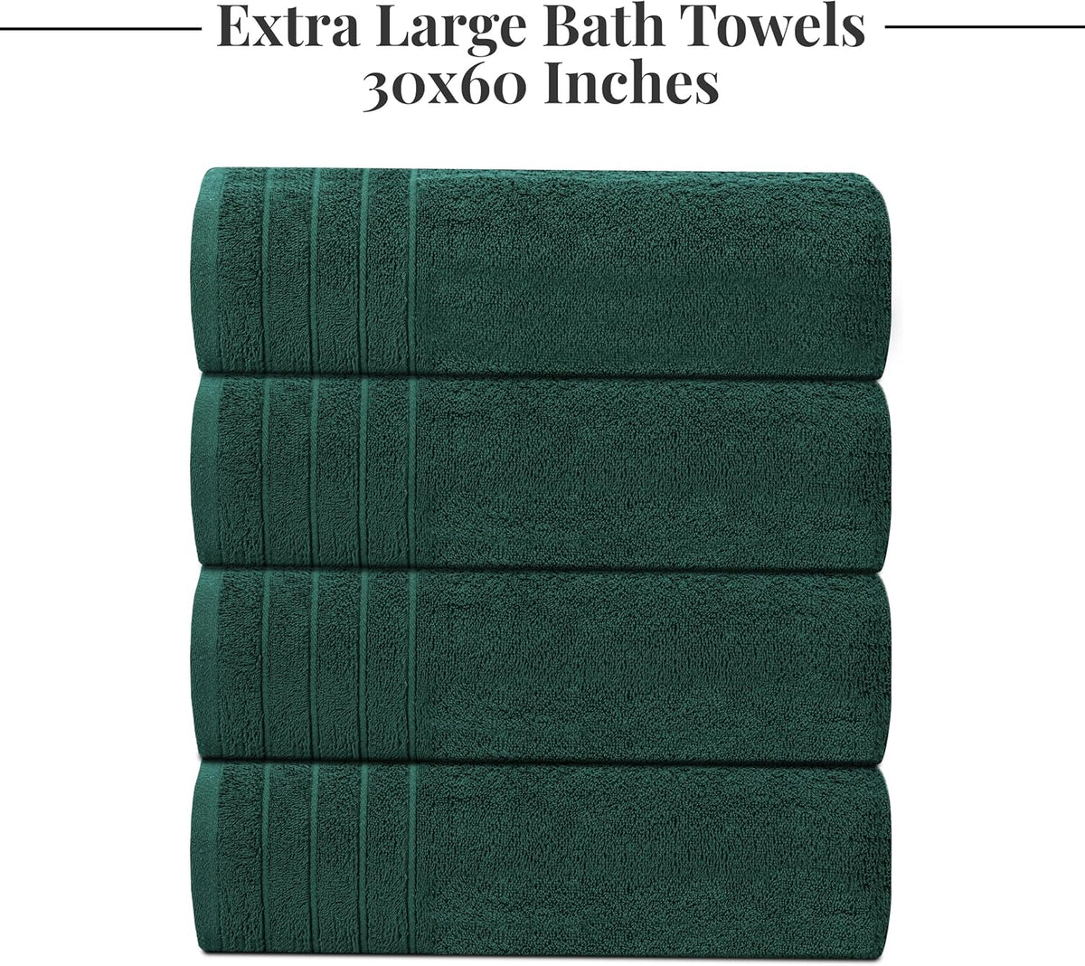 Tens Towels 4 Piece Extra Large Bath Towels 30 x 60 Inches, Hunter Green