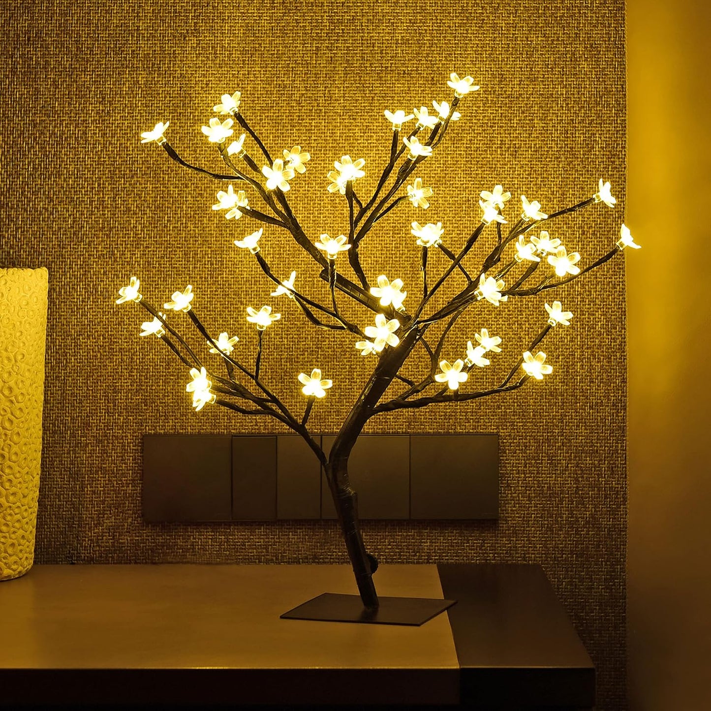 LIGHTSHARE 18 Inch Cherry Blossom Bonsai Tree, 48 LED Lights, RGB with Remote Control, 16 Color-Changing Modes, 24V UL Listed Adapter Included, Metal Base Ideal As Night Lights