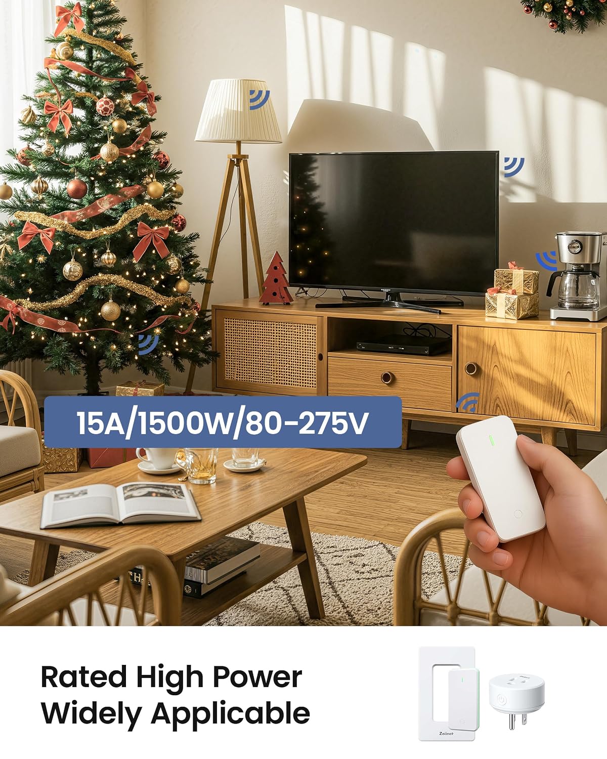 Zoiinet Remote Control Outlet Plug Switch, Buckle Design & Removable Wireless Light Switch, No Wiring Needed, 300 ft, 15A/1500W, Programmable, for Household Appliances