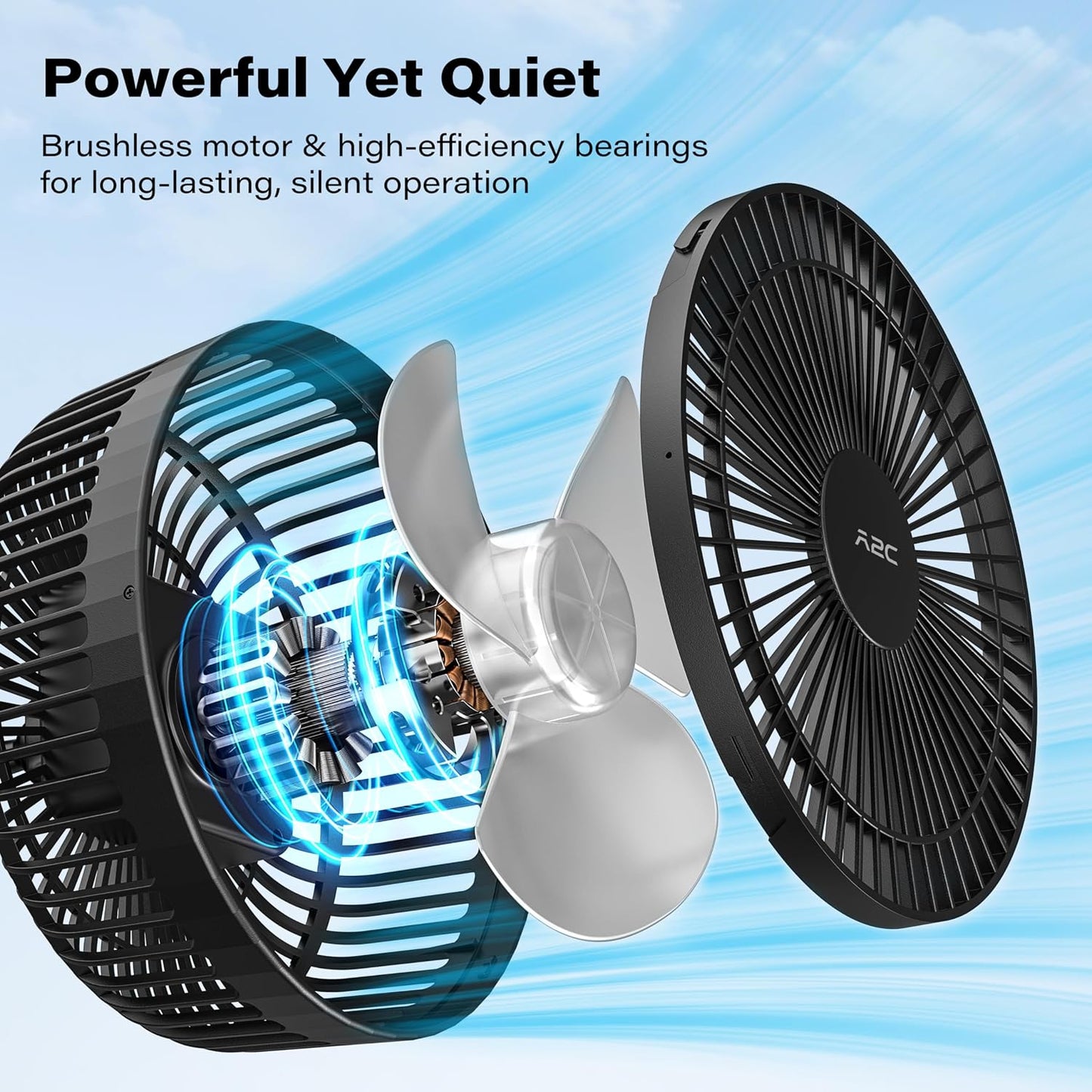 A2C Magnetic Rechargeable Fan for Golf Cart 7.5-Inch, Up to 28Hrs, 10000mAh | Battery Powered, Portable, 4 Speeds, Fits EZGO, Club Car, Yamaha Golf Cart Accessories Essentials Gifts for Men, Dad, Husband