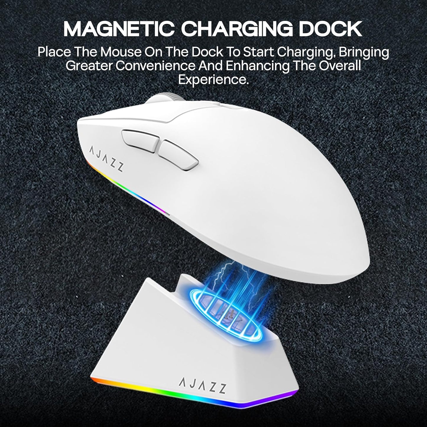 MechLands AJAZZ AJ139 V2 MC Gaming Mouse with Charging Base, Adjustable 12,000 DPI, PAW3311 Sensor, 3 Modes Wireless Mouse, 500mAh Battery, 1000 Polling Rate, 66g Lightweight, Win/Mac (White)