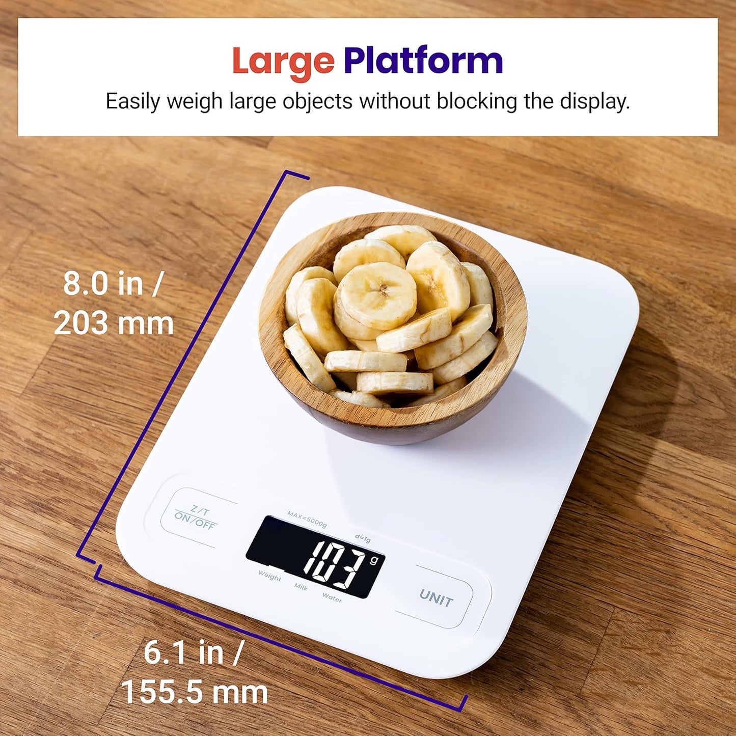 Etekcity Food Kitchen Scale, Digital Grams and Ounces, Large | Tare function, ideal for baking, weight loss, keto, meal prep, packages, liquids and jewelry, White