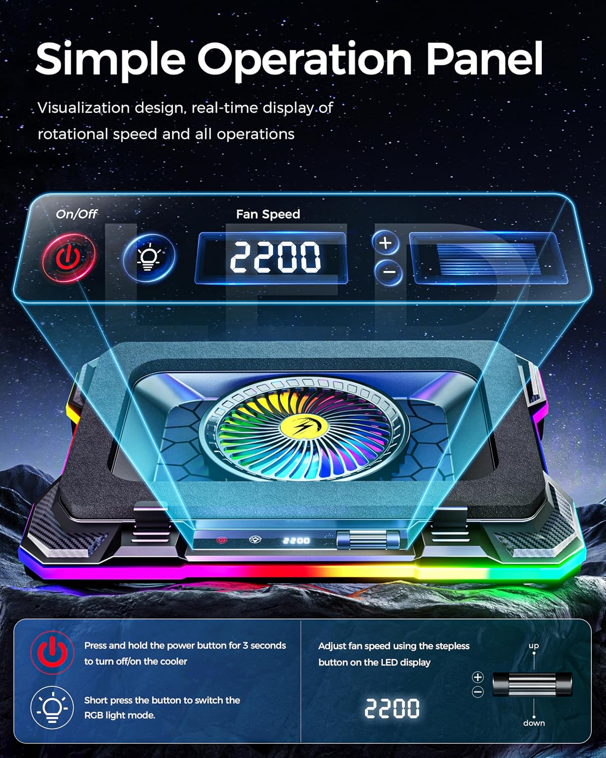 AICHESON Laptop Cooling Stand Gaming RGB Cooler for 15-19 inch Heavy Laptop | Gamer PC Computers Partner Fan with Full RGB Lights, 1 Big Powerful Fan Pull Up Stand Heat Dissipation