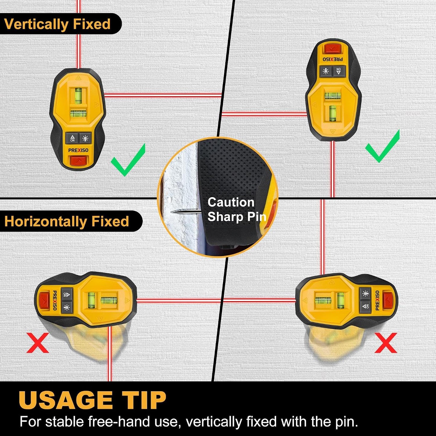 PREXISO 2-in-1 Rechargeable Cross Line Laser Level & Magnetic Stud Finder | Compact Line Lasers with LED Bubble Vials for Accurate Marking for Hanging Frames & Pictures Non-Electronic Stud Finder