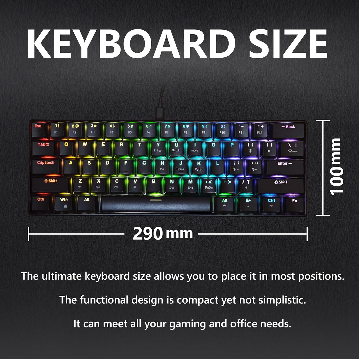 Mechanical Keyboard, 60% Mechanical Gaming Keyboard with Blue Switches and Dynamic 26-Mode RGB Backlight - Plug and Play, 61-Key, Anti-Ghosting, for PC, Windows, Mac, Gamer, Office, Typists