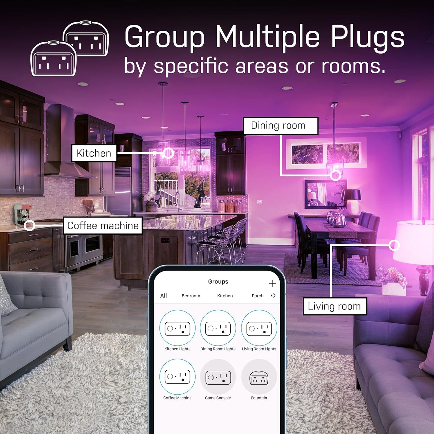 Feit Electric Smart Plug, WiFi Plug Compatible with Alexa and Google Home, Indoor Plug, No Hub Required, 2.4Ghz Network, Remote Control from Anywhere, 15 AMP, Smart Outlet Plug, White (Pack of 2)