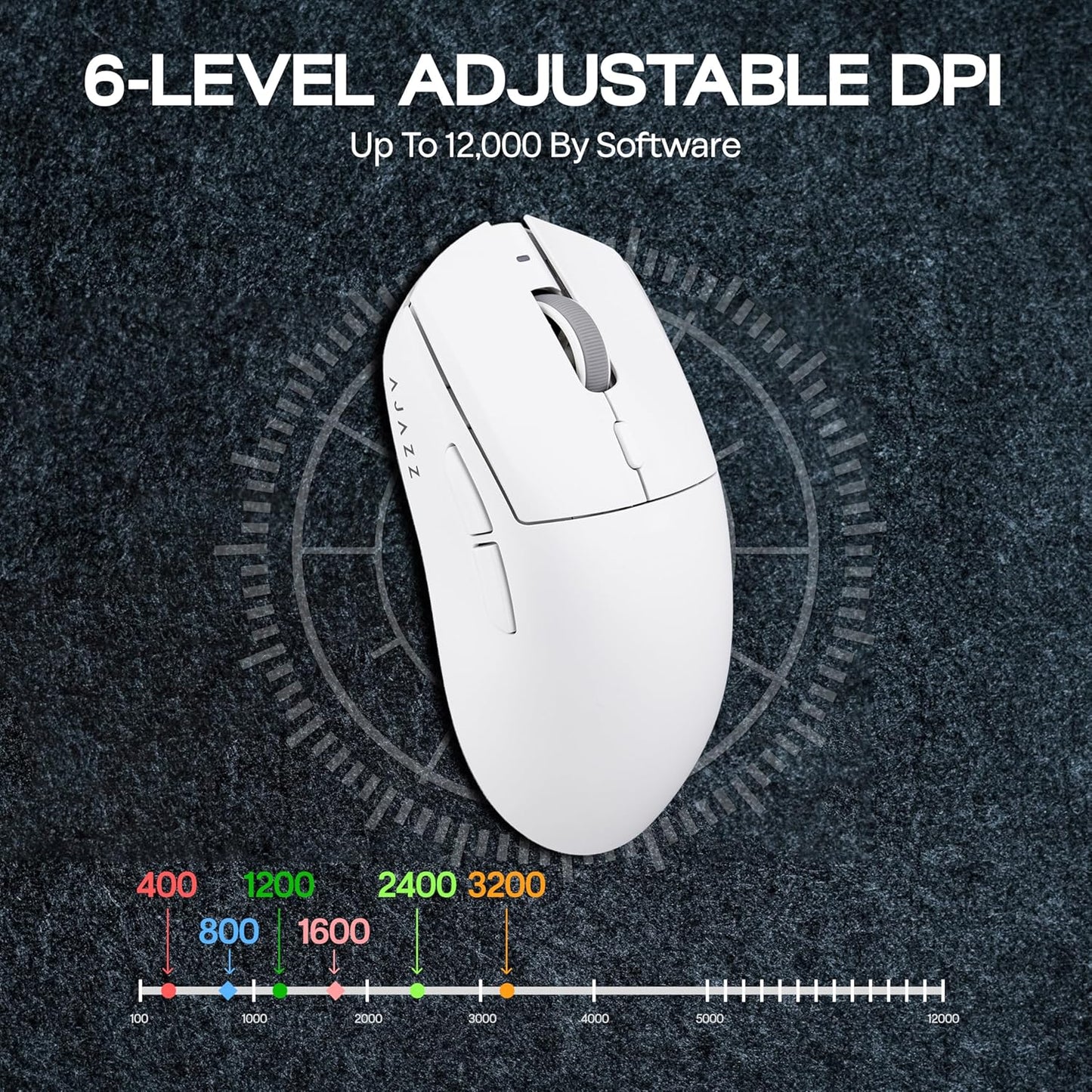 MechLands AJAZZ AJ139 V2 MC Gaming Mouse with Charging Base, Adjustable 12,000 DPI, PAW3311 Sensor, 3 Modes Wireless Mouse, 500mAh Battery, 1000 Polling Rate, 66g Lightweight, Win/Mac (White)
