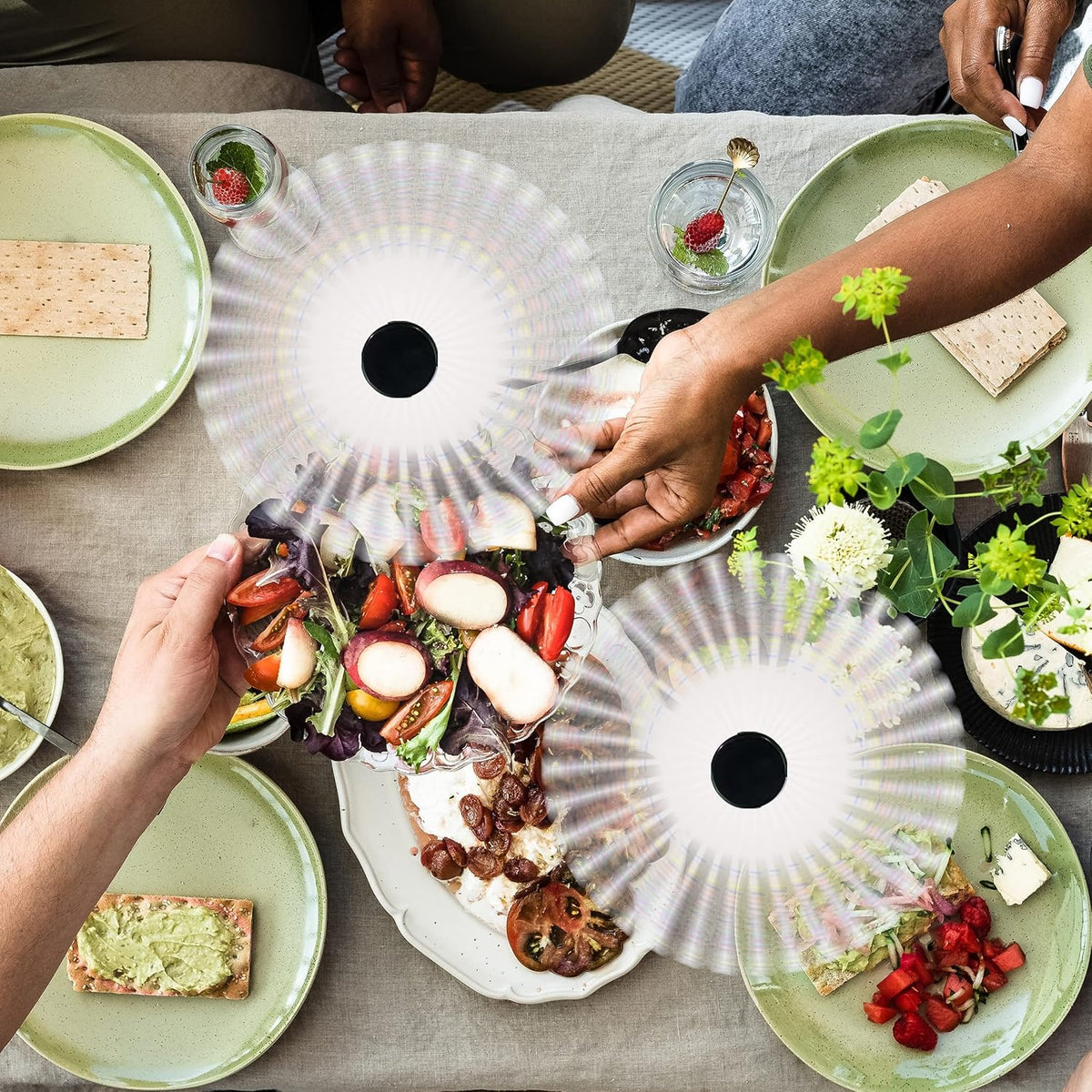 Fly Swatter for Outside or Inside Meal, Picnic Fan for Table Use, Fly Fans for Tables, Barbeque, Events, Battery Operated Food Spinning Fan