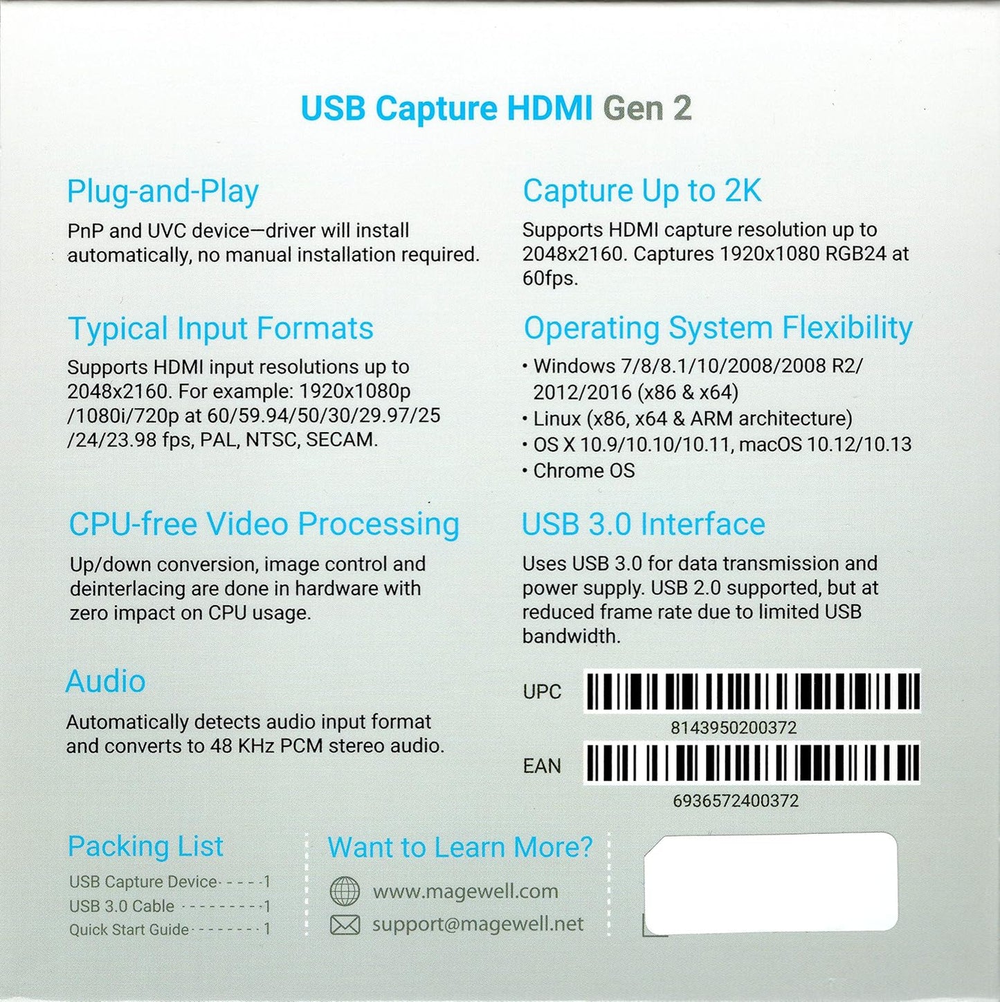 Magewell USB Capture HDMI Gen2 - USB 3.0 HD Video Capture Dongle Model 32060
