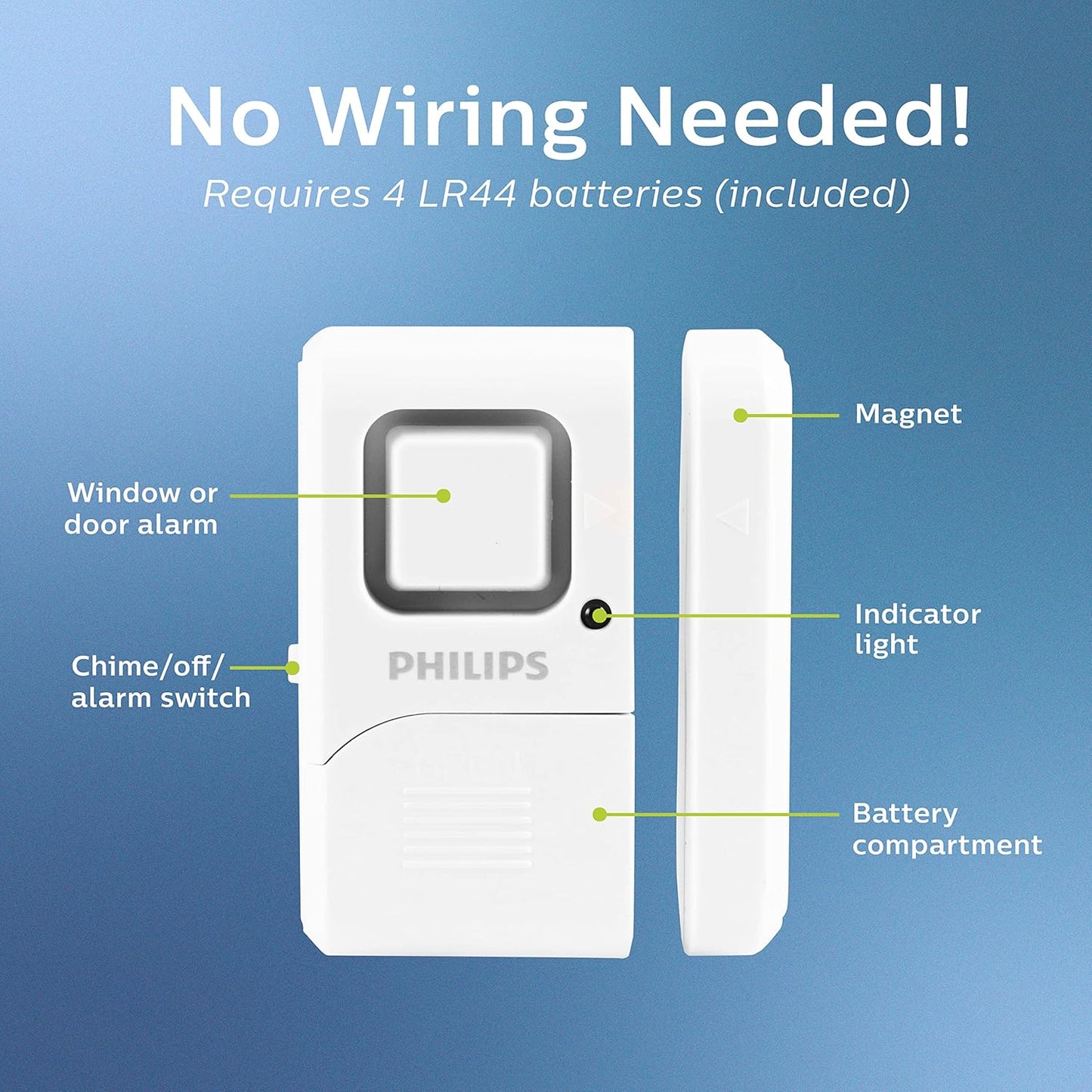 Philips Personal Security Window and Door Alarm, 4 Pack, Wireless Chime | DIY Protection, Burglar Alert, Easy Installation, Ideal for Home, Garage, Apartment, RV and More, LRM3320W/27